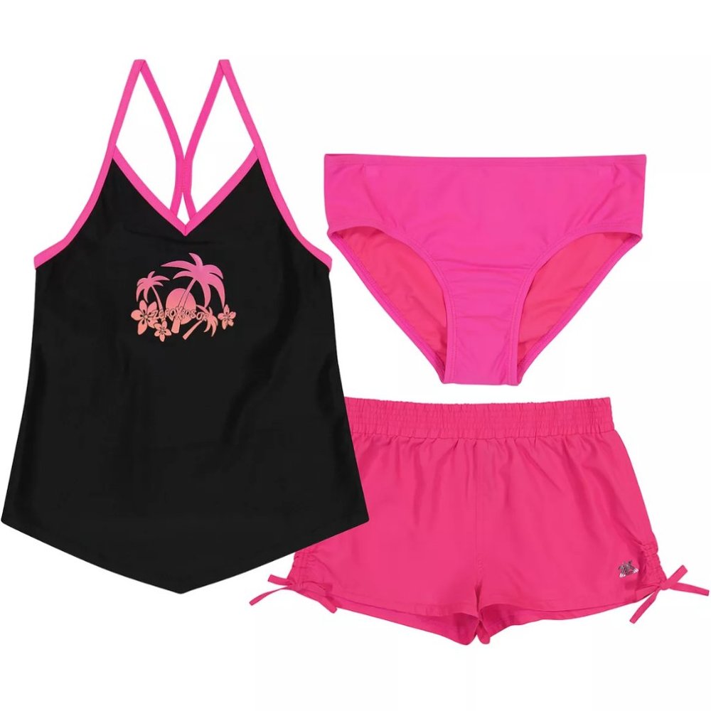 3piece Women / Girls 16-20  ZeroXposur Tropical Tankini with Bikini & Shorts in